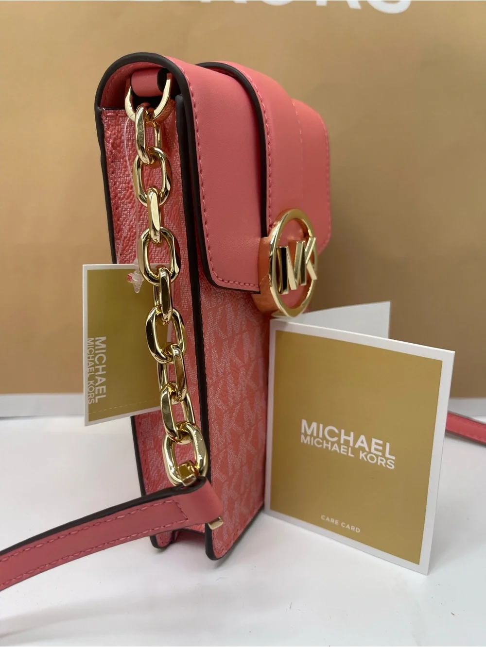 Michael Kors Carmen Small NS Phone Xbody Crossbody Bag Grapefruit NWT